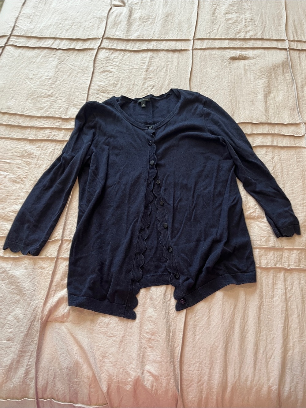 Talbots Navy Scalloped-Edge Button Cardigan